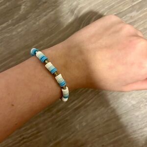 Blue and White Beaded Stretch Bracelet - Women's Jewelry